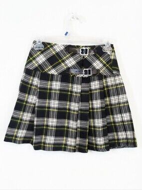 Amazon Pleated Mini Skirt Tartan Plaid Green Navy Yellow Grunge School Girl Prep